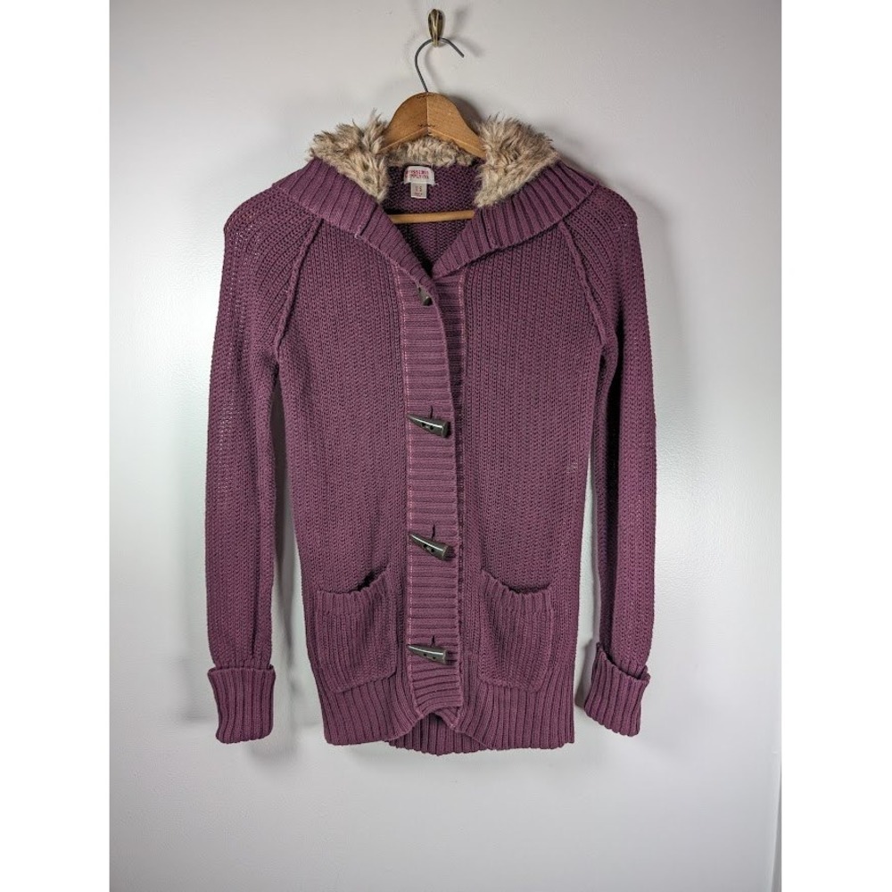 Y2K Mossimo Supply Co Sweater Cardigan Women's Size Small Hoodie Toggle Faux Fur